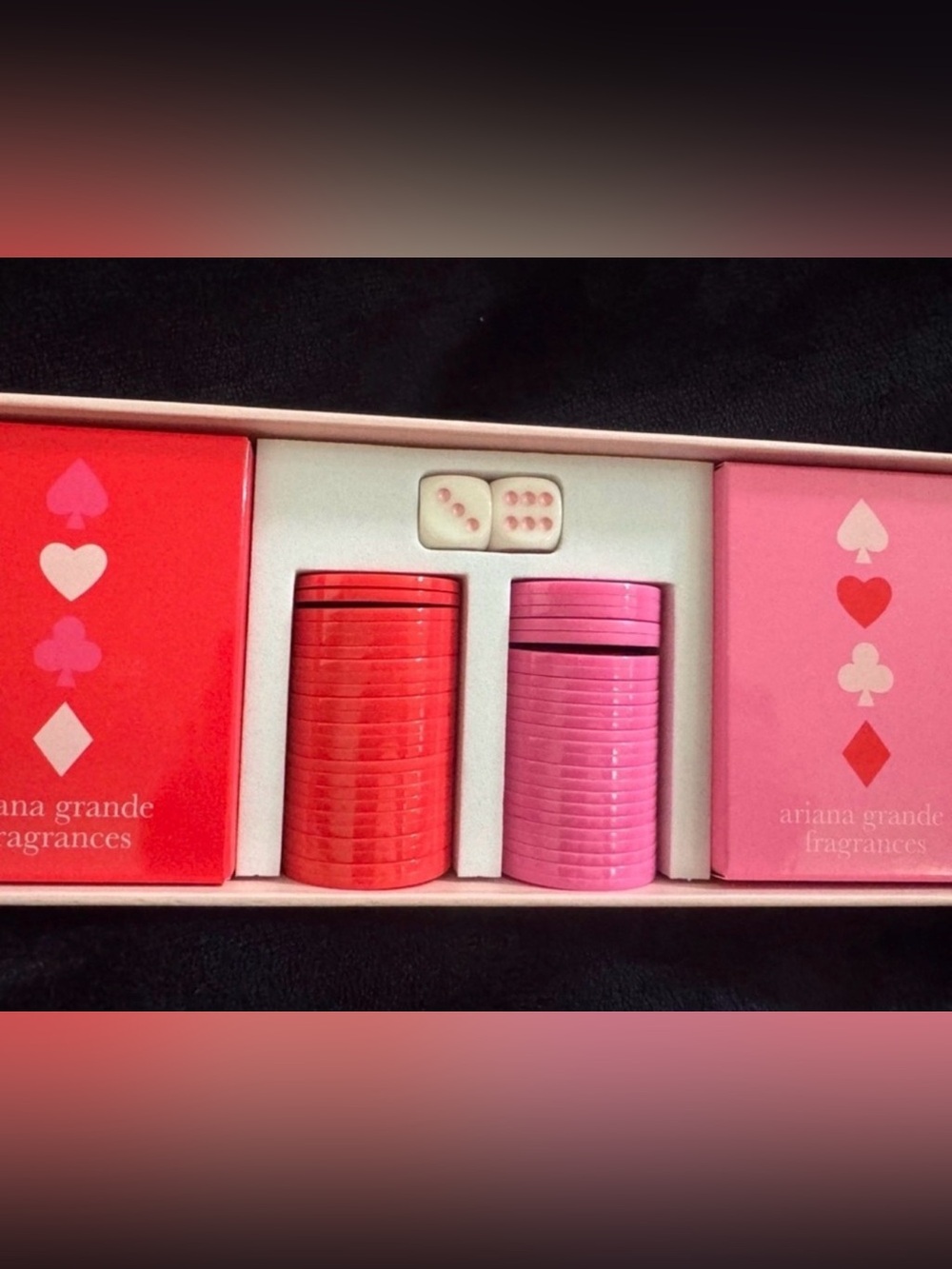 Ariana Grande Red and Pink Poker Chip Set with Dice